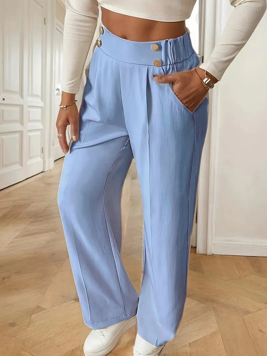 Damen Klassische weite Hose mit Knopfleiste und Taschen EB