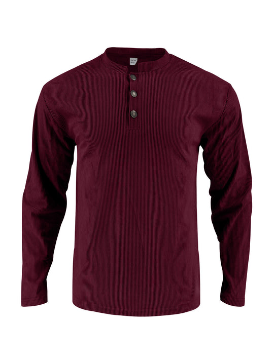 Herren Langarmshirt mit modischer Stehkragen und Knopfleiste EB