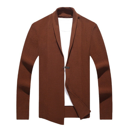 Herren Langarm Strickjacke mit modernem Schalkragen und asymmetrischem Saum EB