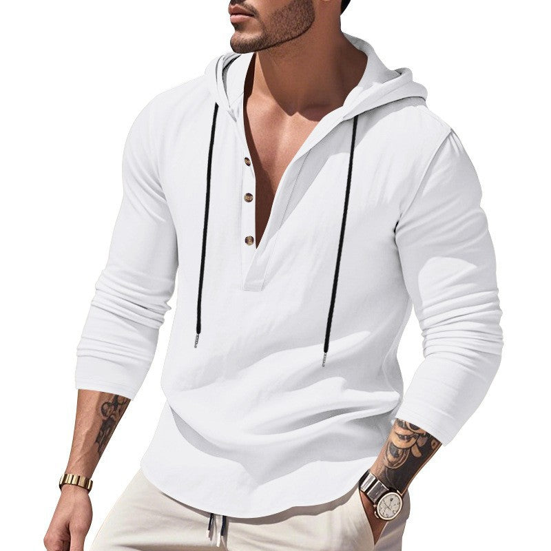 Herren lässiges Langarm-Hoodie mit modischem Knopfdesign und atmungsaktivem Stoff EB