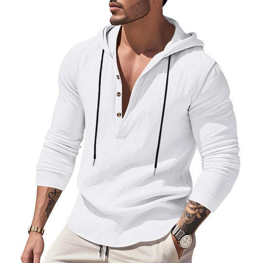 Herren lässiges Langarm-Hoodie mit modischem Knopfdesign und atmungsaktivem Stoff EB