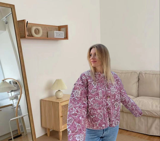 Damen modische Oversized-Jacke mit floralem Muster EB