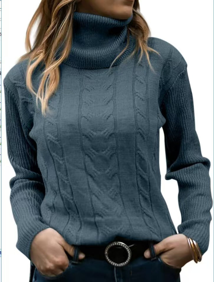 Damen Strickpullover mit Stehkragen und Zopfmuster EB