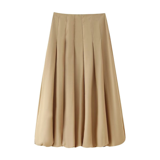 Damen nan plissierter Maxirock mit hoher Taille, kastigen Falten und fließender Silhouette EB