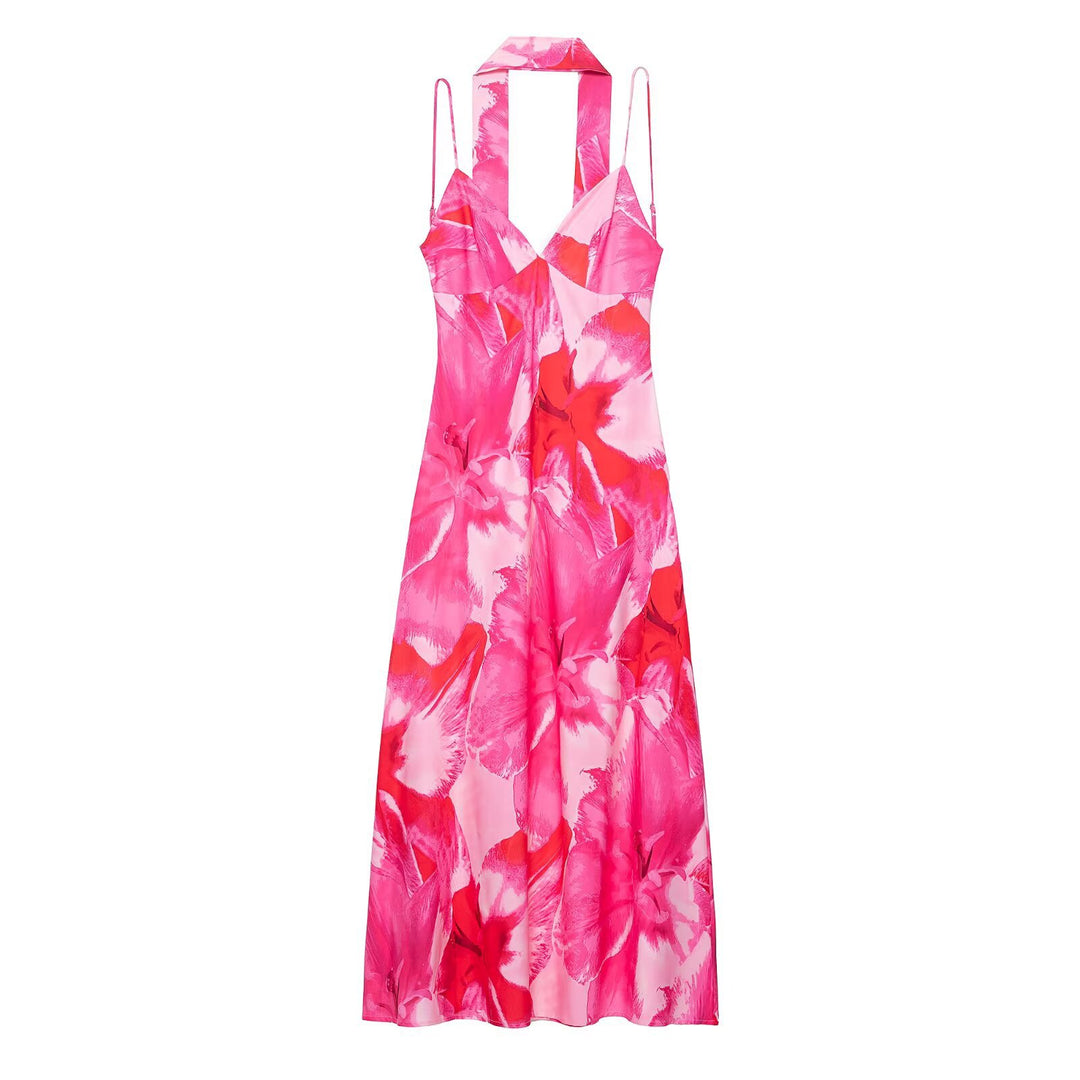Damen Maxikleid mit floralen Akzenten und schickem Halterneck EB