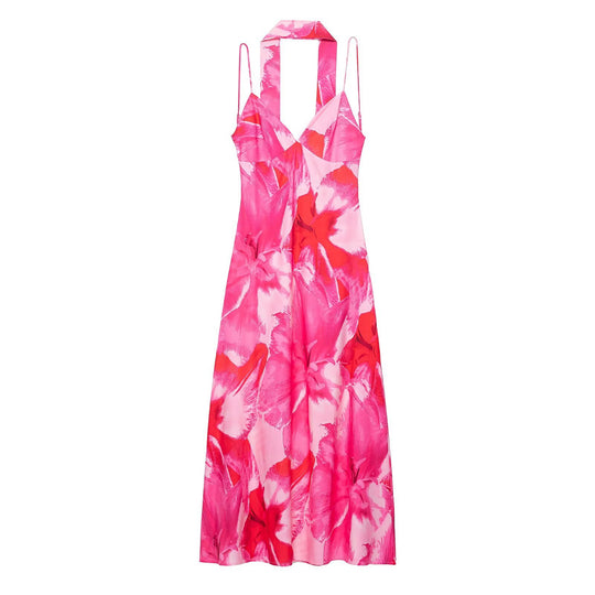 Damen Maxikleid mit floralen Akzenten und schickem Halterneck EB