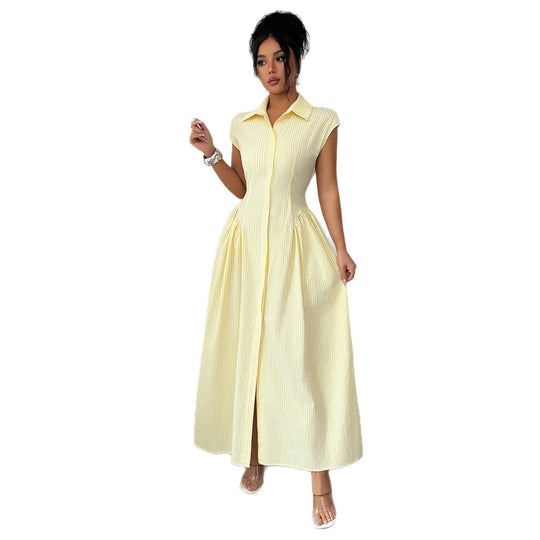 Damen Maxikleid mit klassischem Hemdblusen-Design und eleganten Falten EB