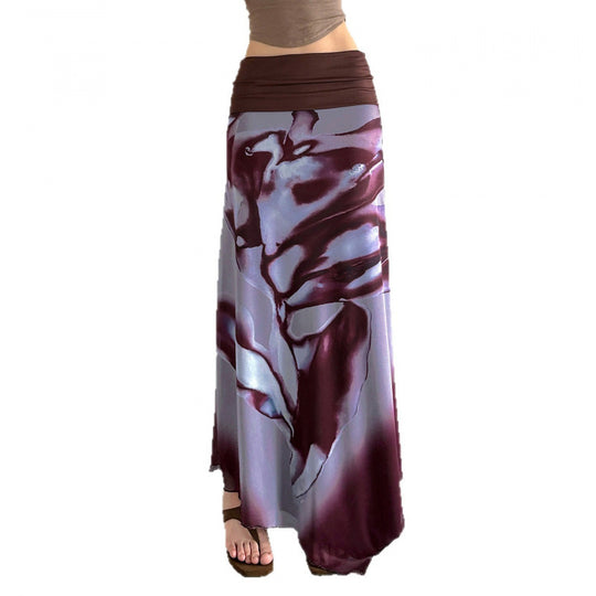 Damen Eleganter Maxirock mit farbenfrohem floralem Muster und komfortablem elastischem Bund EB