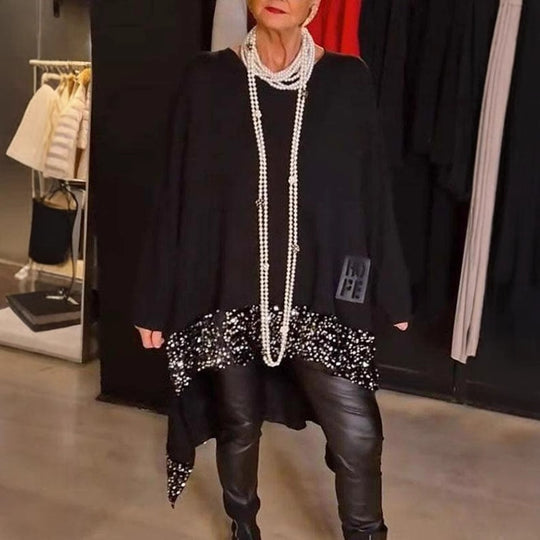 Damen Elegantes und fließendes asymmetrisches Strickoberteil EB