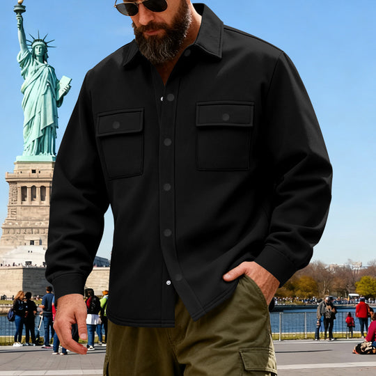 Herren nan Overshirtjacke aus robustem Baumwollmix mit Druckknopfleiste, aufgesetzten Brusttaschen und entspannter Silhouette EB