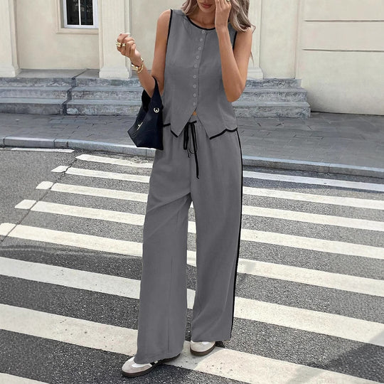 Damen Zweiteiliges Freizeitensemble mit lässigem Schnitt und Knopfdetail EB