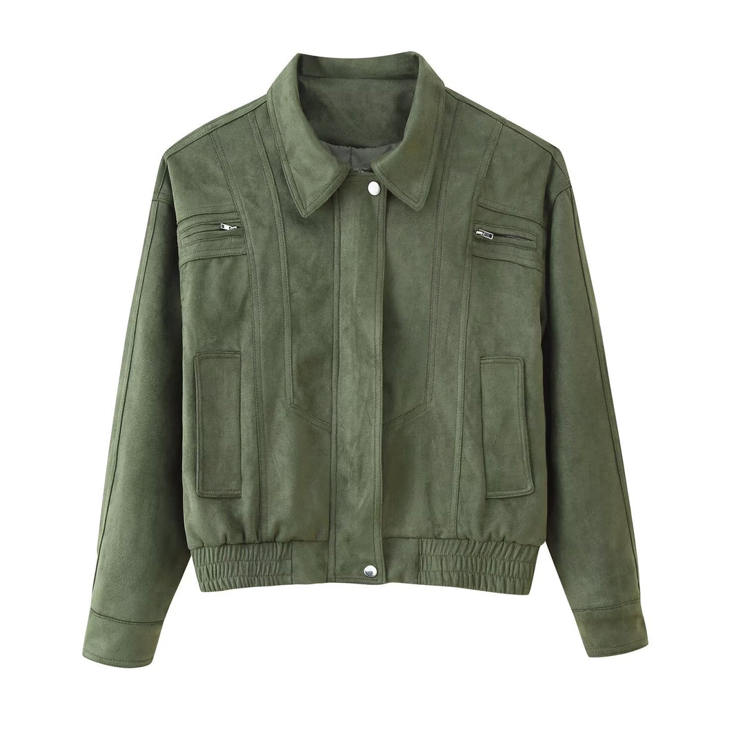 Damen elegante Wildlederjacke mit praktischen Taschen EB