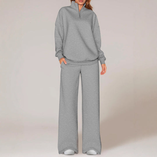 Damen nan oversized Jogginganzug mit Stehkragen halbem Reißverschluss und weitem Bein EB