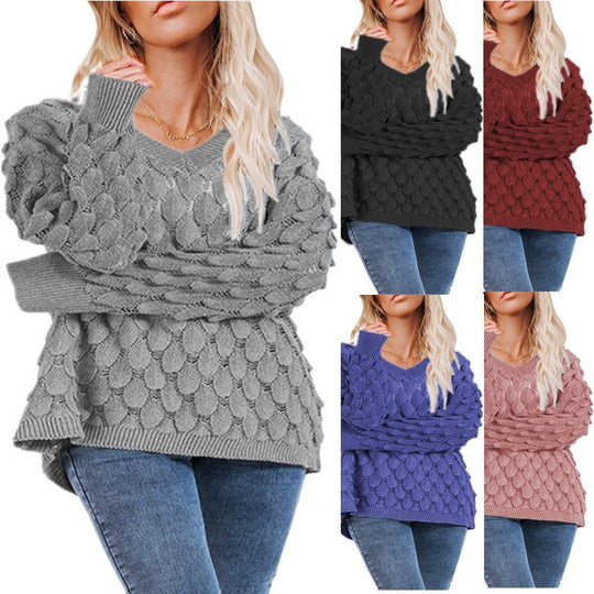 Damen Pullover mit Struktur und V-Ausschnitt EB