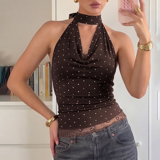 Damen Figurnahes Haltertop mit verspieltem Punktedesign EB