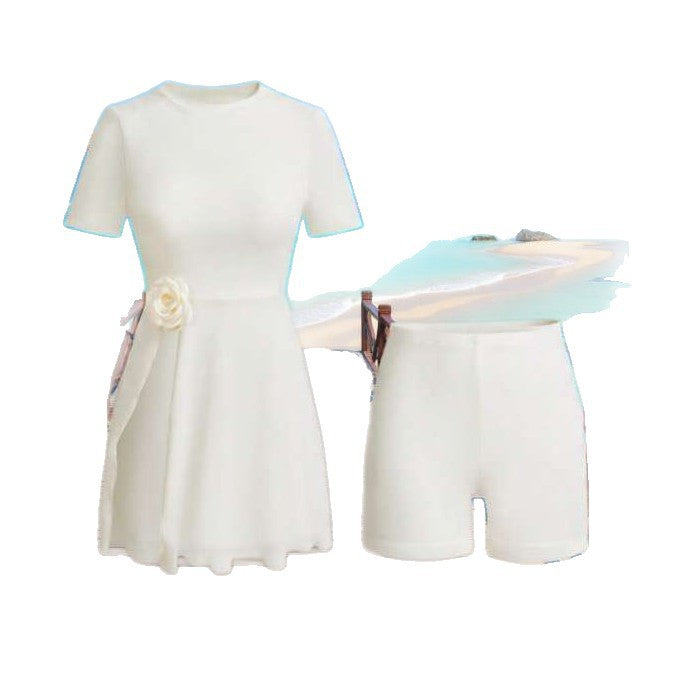 Damen elegantes Strandkleid mit dekorativem Blumenakzent EB