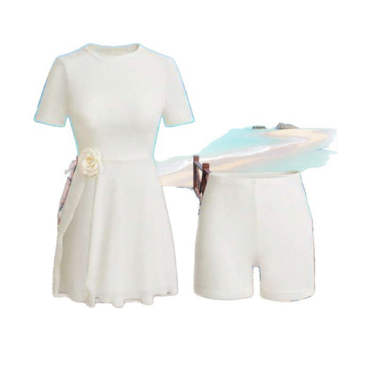Damen elegantes Strandkleid mit dekorativem Blumenakzent EB