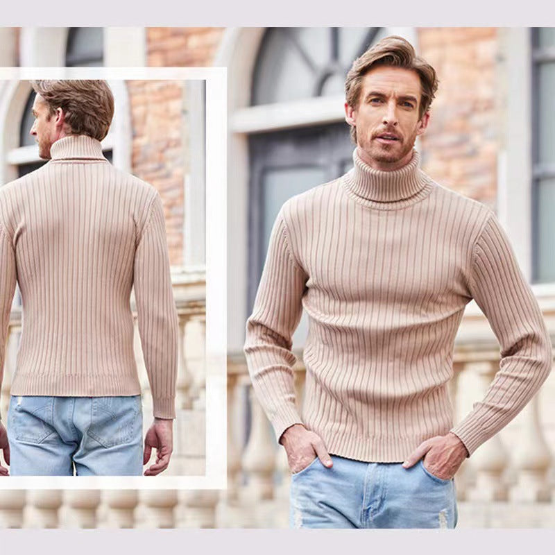 Herren nan gerippter Feinstrick-Rollkragenpullover Slim Fit EB