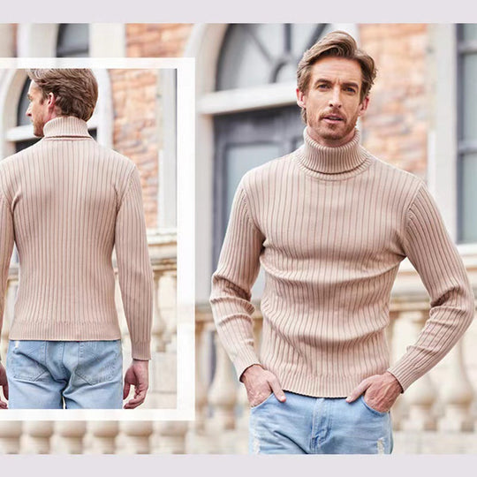 Herren nan gerippter Feinstrick-Rollkragenpullover Slim Fit EB