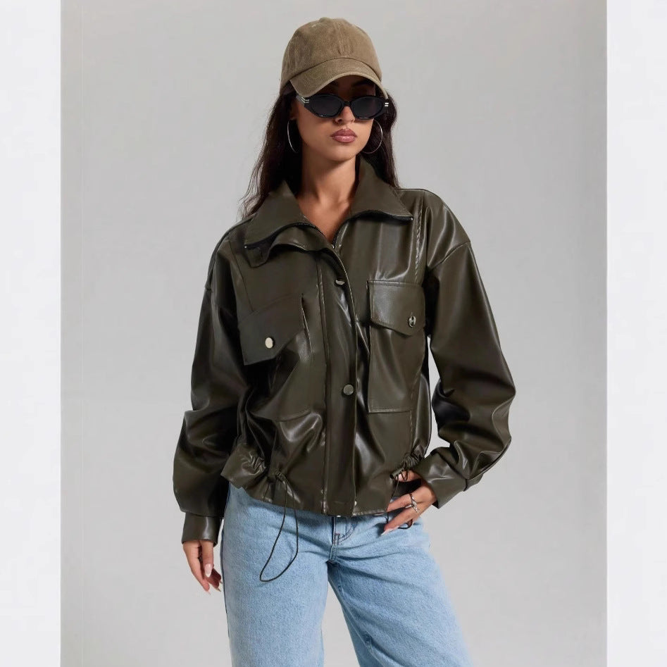 Damen lässige Oversized-Jacke mit großen Taschen EB