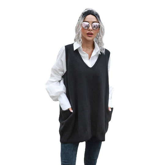 Damen Strickkleid mit tiefem V-Ausschnitt und lässigem Schnitt EB