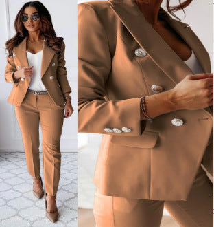 Damen Doppelreihiger taillierter Hosenanzug mit Slim-Hose EB