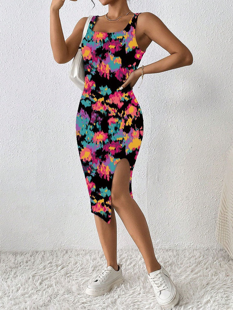 Damen Figürliches Maxikleid mit auffälligem Farbdesign EB