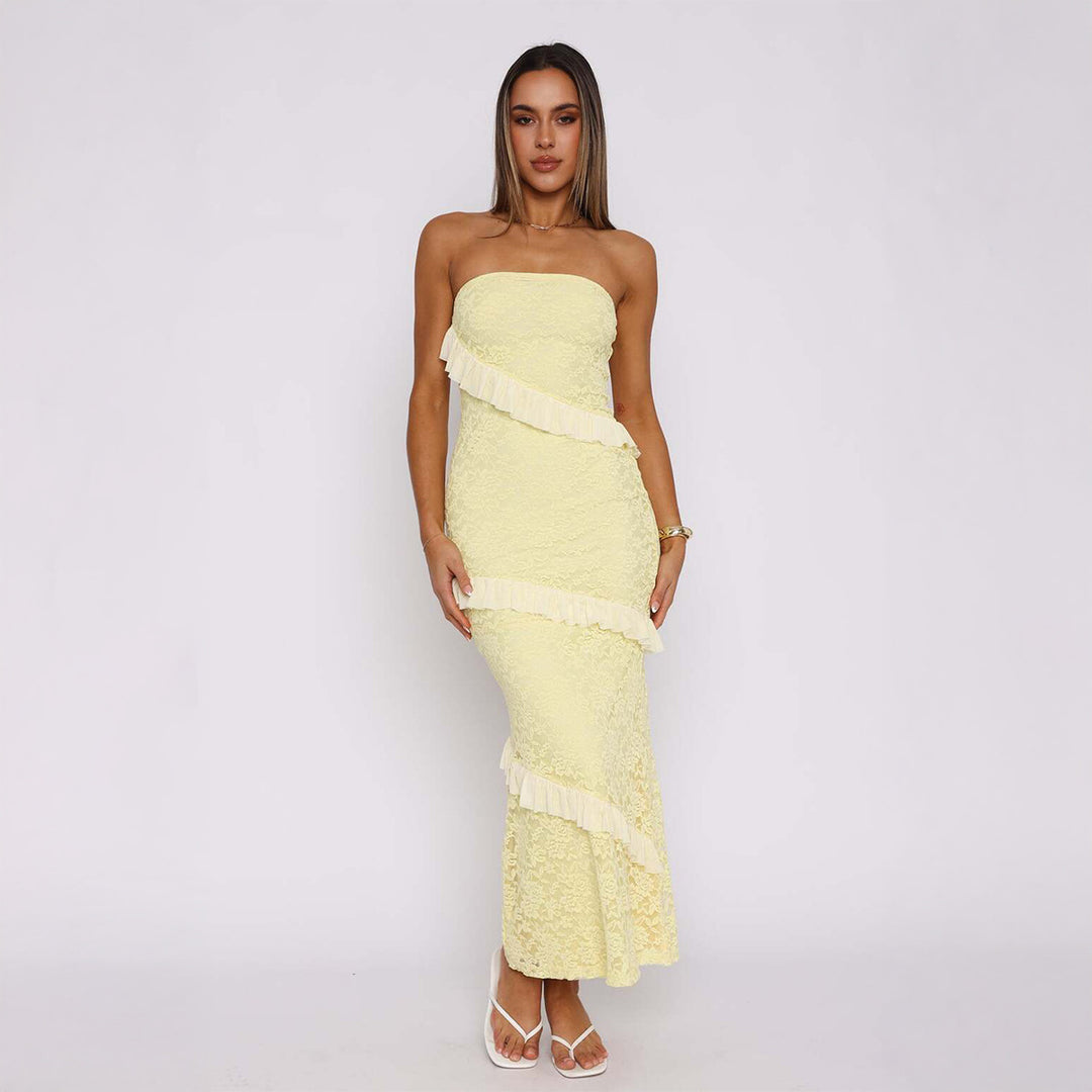 Damen Off-Shoulder Maxikleid mit Rüschendetails und figurbetonter Silhouette EB