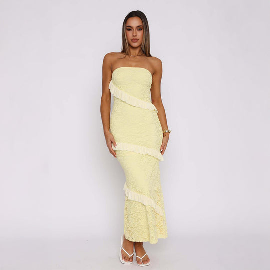 Damen Off-Shoulder Maxikleid mit Rüschendetails und figurbetonter Silhouette EB