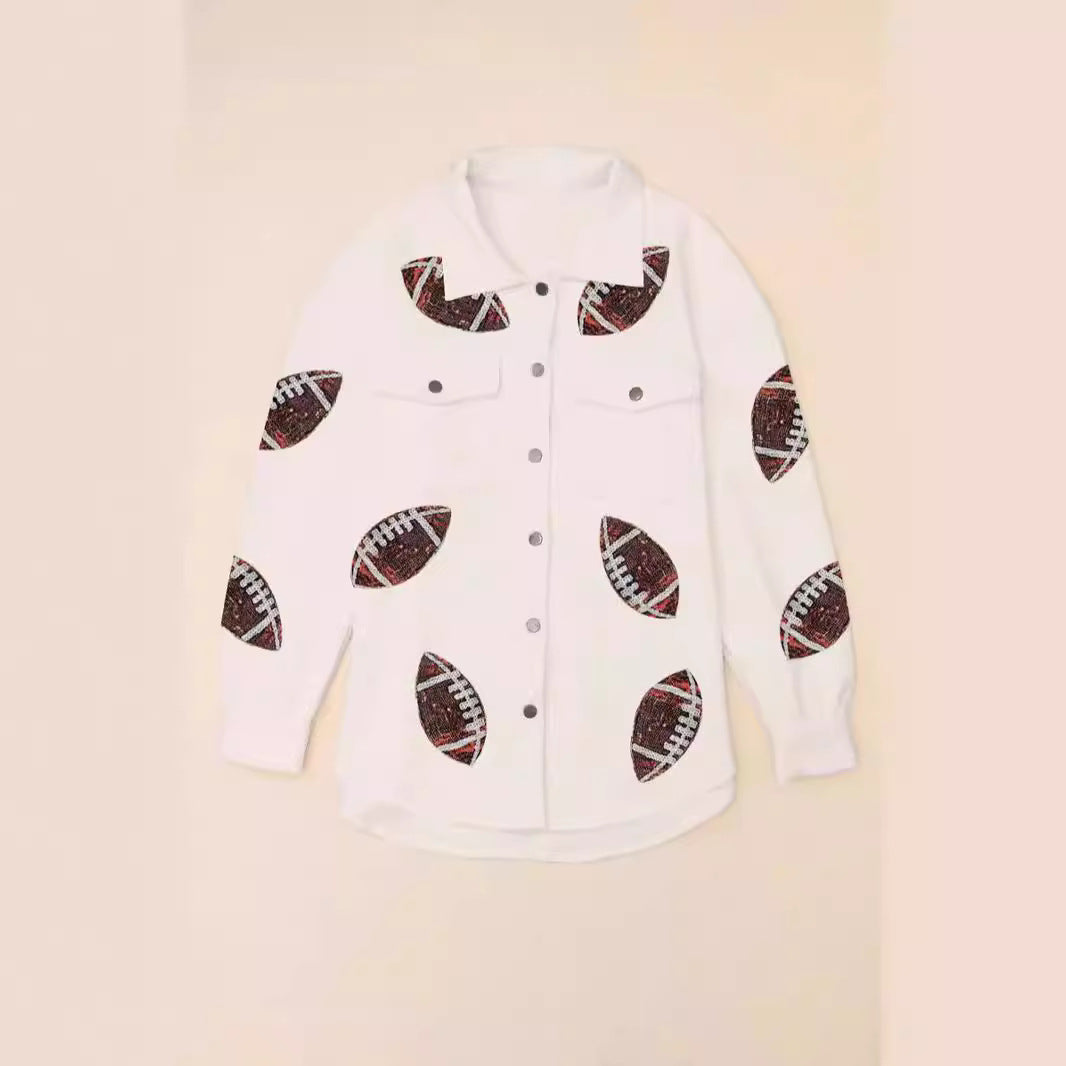 Damen Oversized Jacke mit Football-Design und praktischen Taschen EB