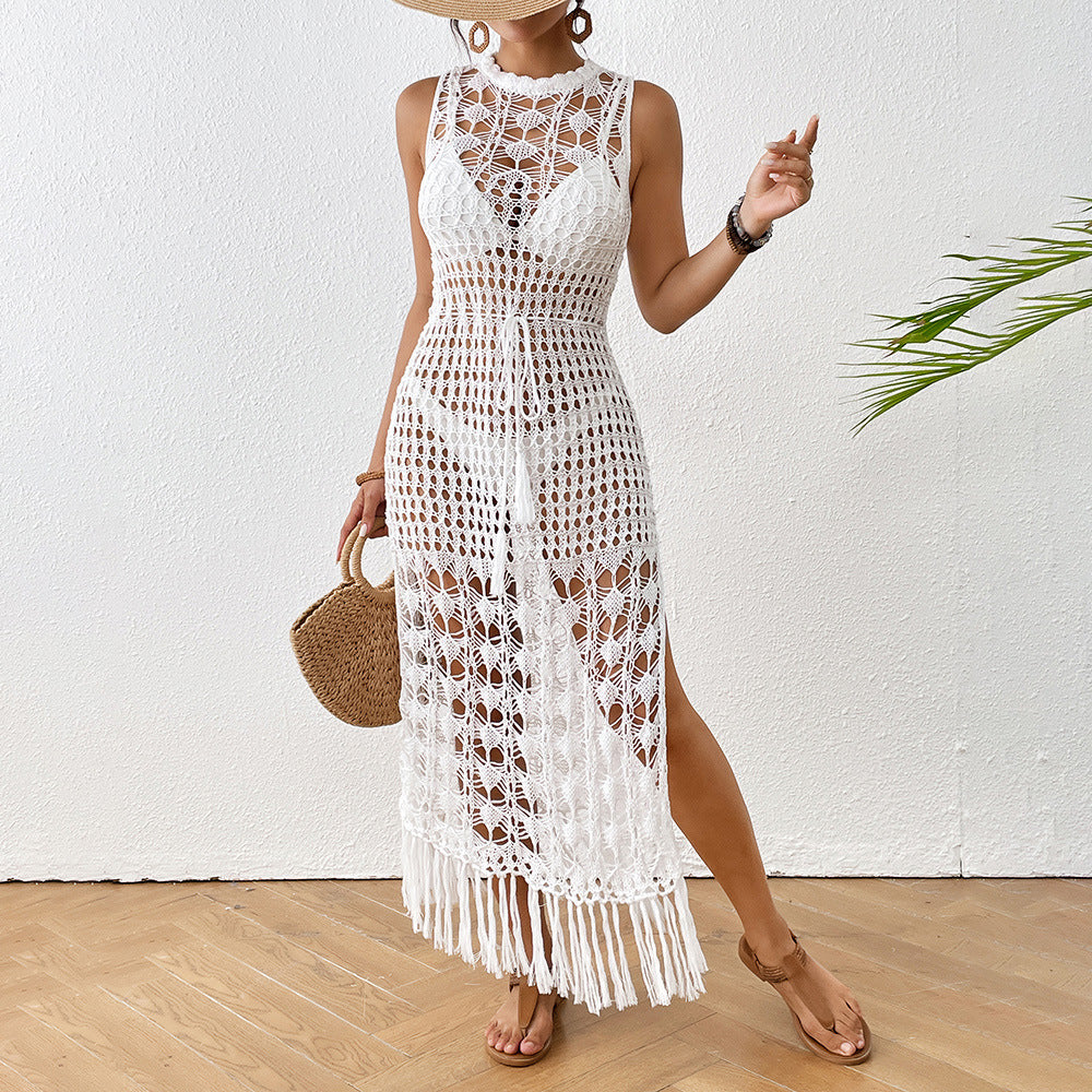 Damen Lässiges Häkelkleid mit Fransen EB