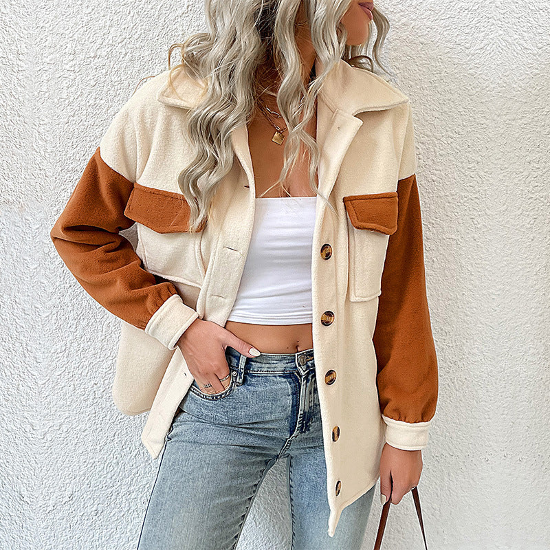 Damen modische Übergangsjacke mit Taschen und kontrastierenden Ärmeln EB
