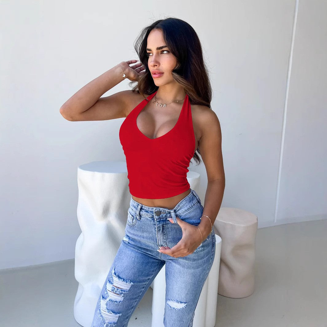 Damen Crop-Top mit tiefem V-Ausschnitt und modernem Halterdesign EB