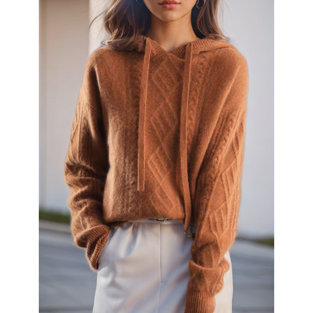 Damen nan kuscheliger Kapuzenpullover aus Kaschmirmischung mit Zopfmuster und Oversize-Schnitt EB