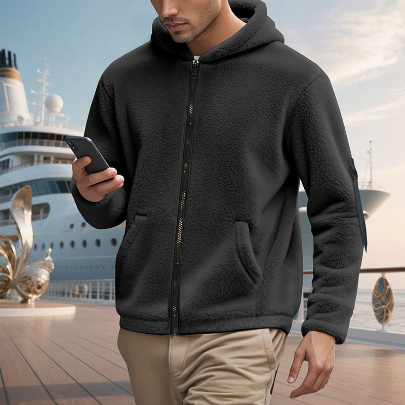 Herren kuscheliger Fleece-Hoodie mit glänzendem Reißverschluss und praktischen Taschen EB
