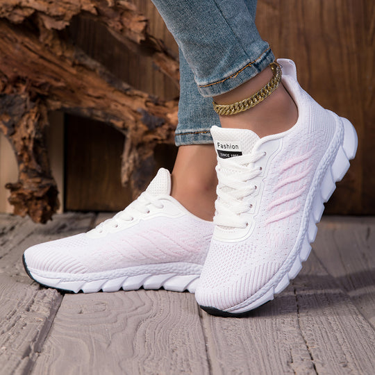 Damen nan gestrickter Schlupf-Sneaker mit elastischem Schaft, Zier-Schnürung und segmentierter Dämpfungssohle EB