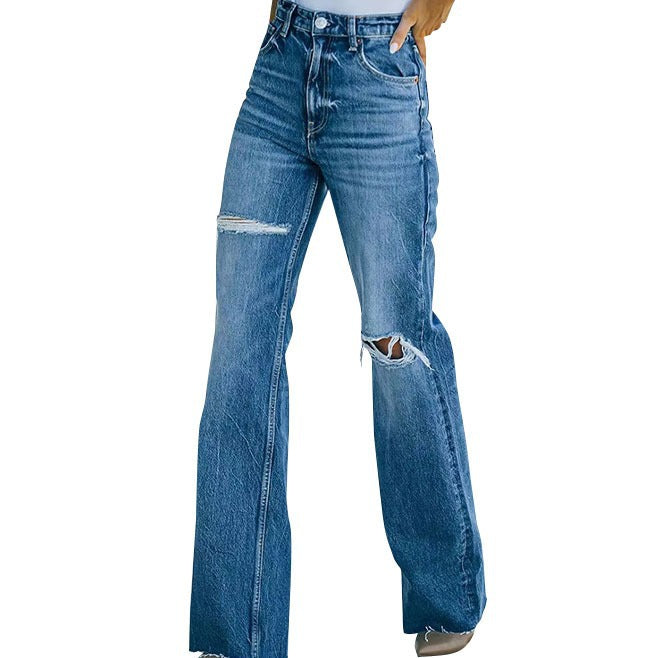 Damen Flared Jeans mit stylischen Rissdetails EB