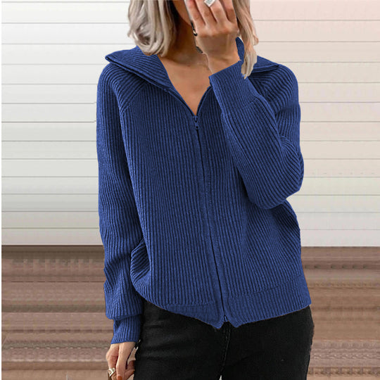 Damen Gerippte Kapuzen-Strickjacke mit Reißverschluss und Eingrifftaschen EB