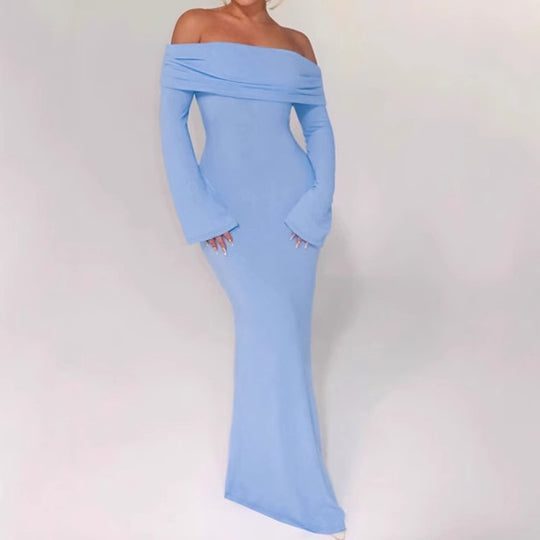 Damen Off-Shoulder Maxikleid mit kreativen Cut-Out-Details und figurbetontem Design EB