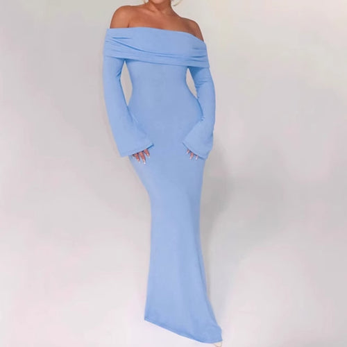 Damen Off-Shoulder Maxikleid mit kreativen Cut-Out-Details und figurbetontem Design EB