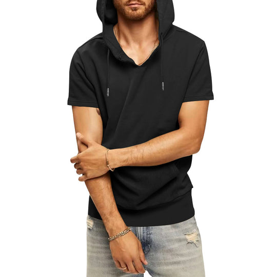 Herren lässiges Kurzarm-Hoodie mit praktischer Kängurutasche EB
