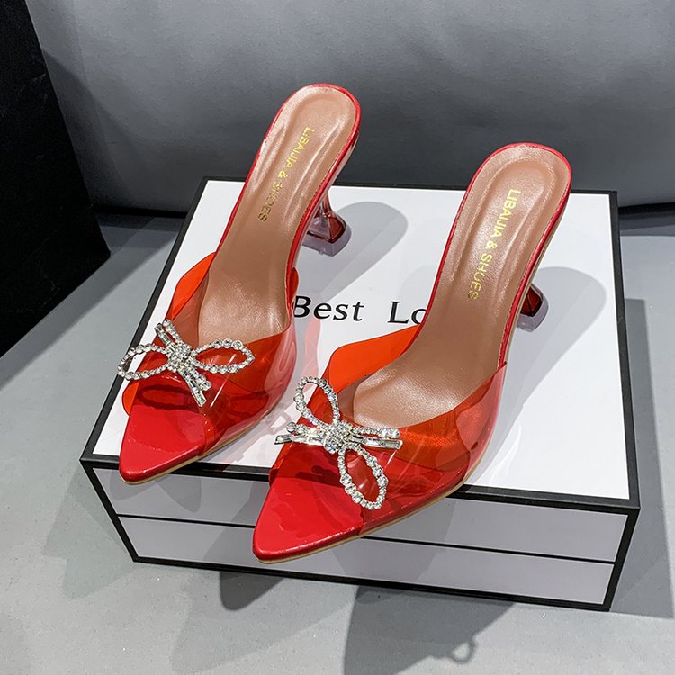 Damen elegante transparente Pumps mit Schmuckdetails EB
