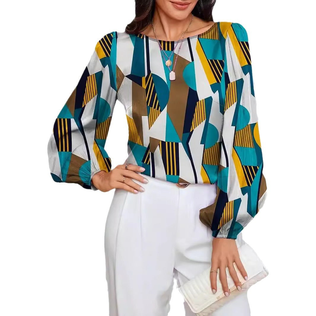 Damen Modische Bluse mit geometrischem Design EB