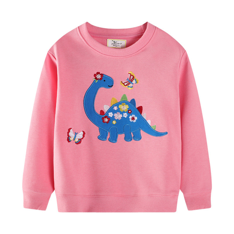 Mädchen Sweatshirt mit buntem Dinosaurier- und Blumenapplikationen EB