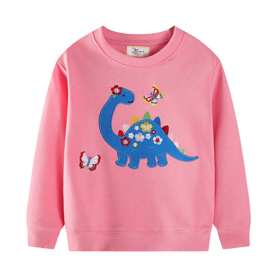 Mädchen Sweatshirt mit buntem Dinosaurier- und Blumenapplikationen EB