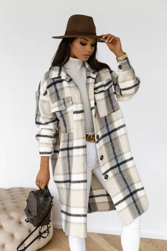 Damen Karierter Oversized-Hemd-Mantel mit praktischen Taschen EB