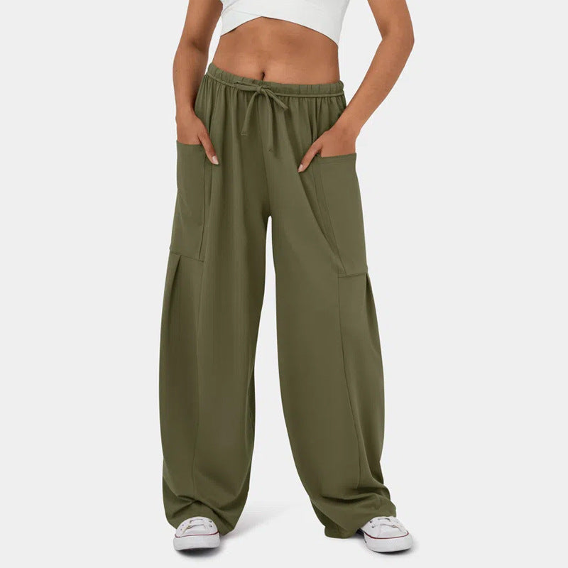 Damen Weite Freizeit-Hose mit elastischem Bund und praktischen Taschen EB