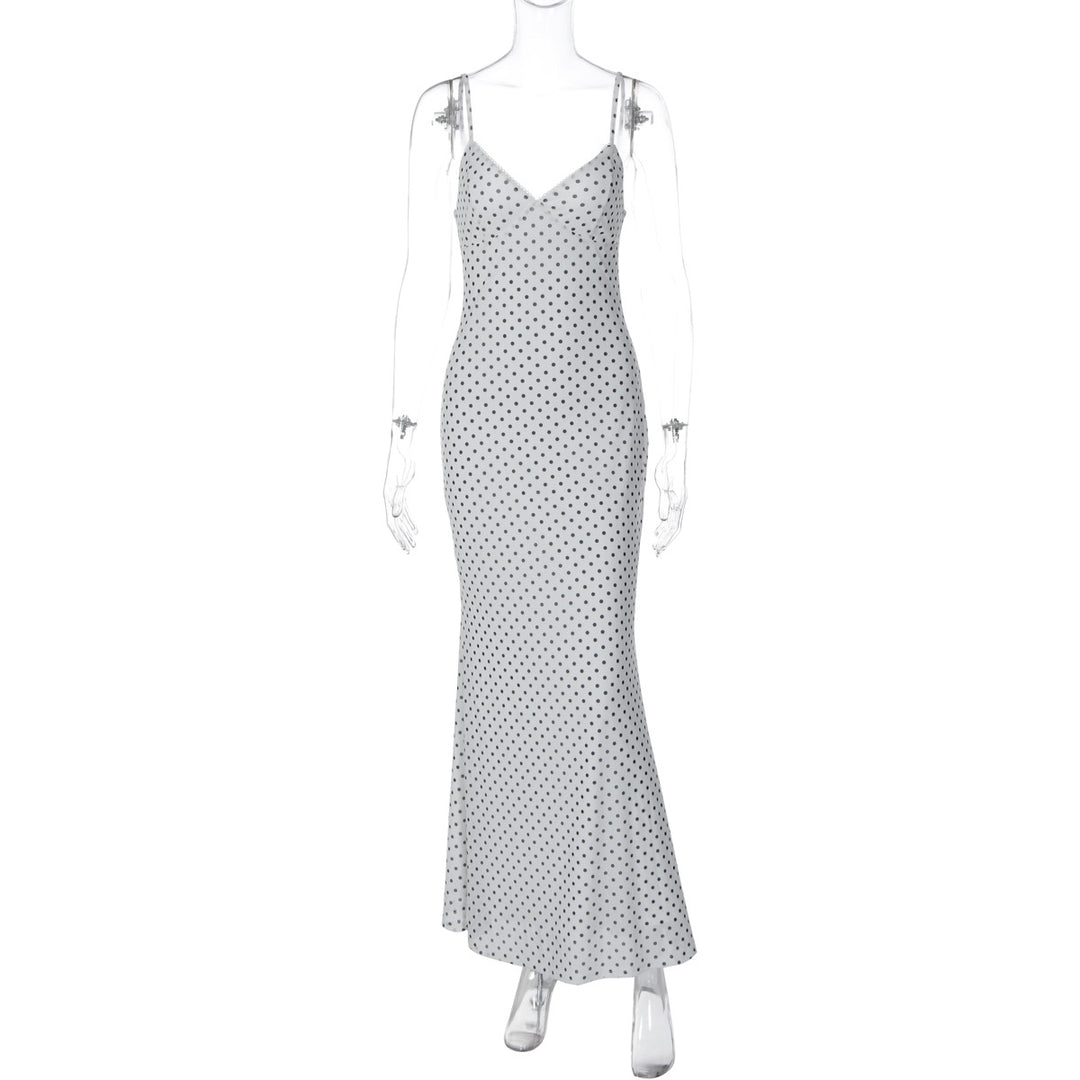 Damen Elegantes Maxikleid mit zartem Punktedesign und Spaghetti-Trägern EB