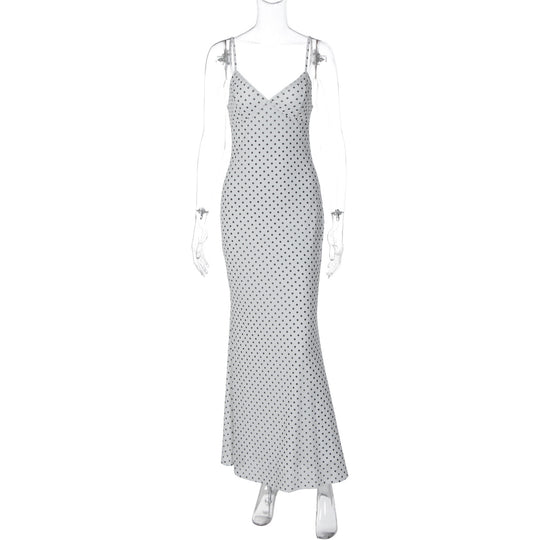 Damen Elegantes Maxikleid mit zartem Punktedesign und Spaghetti-Trägern EB