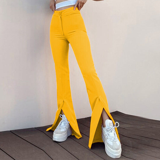Damen Flared-Hose mit seitlichen Schlitzen und hohem Bund EB